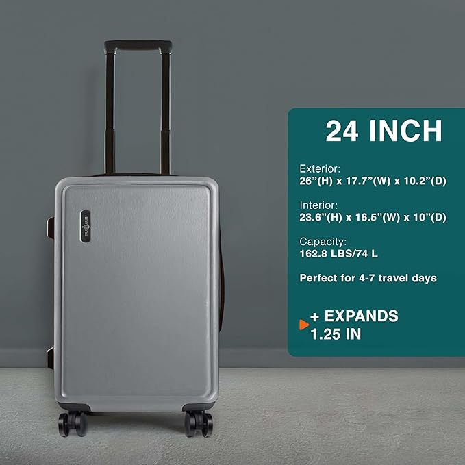 Luggage Sets 3 Piece, 22 Inch Carry on Luggage and 24 Inch Suitcases with Wheels Spinner, Durable Hard Shell Suitcase Set, Expandable Travel Suitcase, Grey
