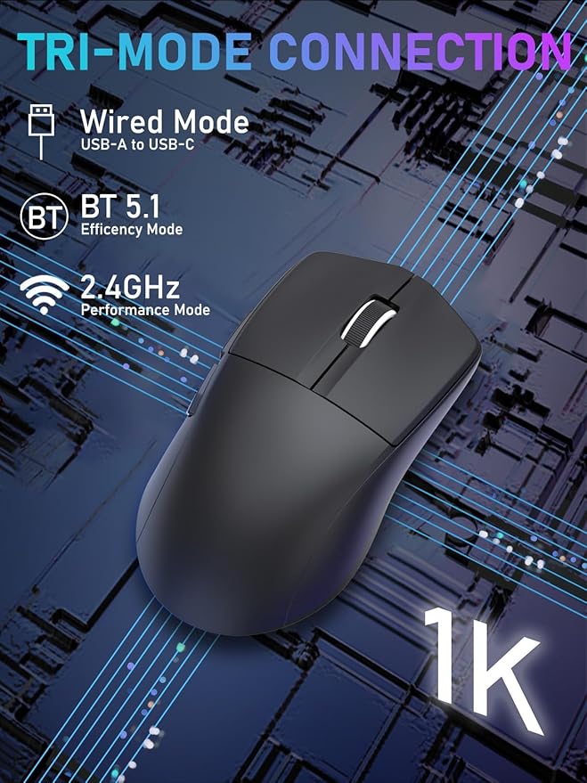E-YOOSO Lightweight Wireless Gaming Mouse, Tri-Modes Wireless Esports Mouse with 5 Programmable Buttons, 4000 DPI, Long Battery Life, Ultra-Thin Ergonomic Design for PC & Mac Gamers (Black)