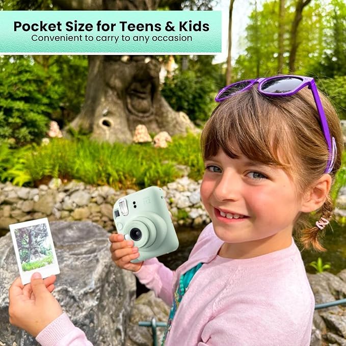 Fujifilm Instant Mini 12 Camera + Accessory Bundle & Custom Case + Fuji Instant Film (20 Shots), Designer Mini Photo Album (60 Pockets) (Mint Green)