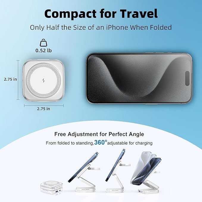 5-in-1 Wireless Charger for MagSafe, AC ISLAND Portable Travel Charging Station, 15W Max Fast Foldable Magnetic Stand, Evolved for iPhone 17/16/15/14/13 Series, Apple Watch, AirPods (with 35W Adapter)