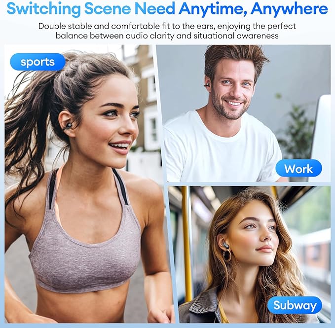 2 in 1 Clip on Open Ear Headphones Wireless Earbuds, 0 Delay Bluetooth 6.0, Ultra-long 140H Play, Auto L-R Recognition Touch Control, Hybrid Noise Reduction for Work Fitness Daily Use, Ctbuds Black
