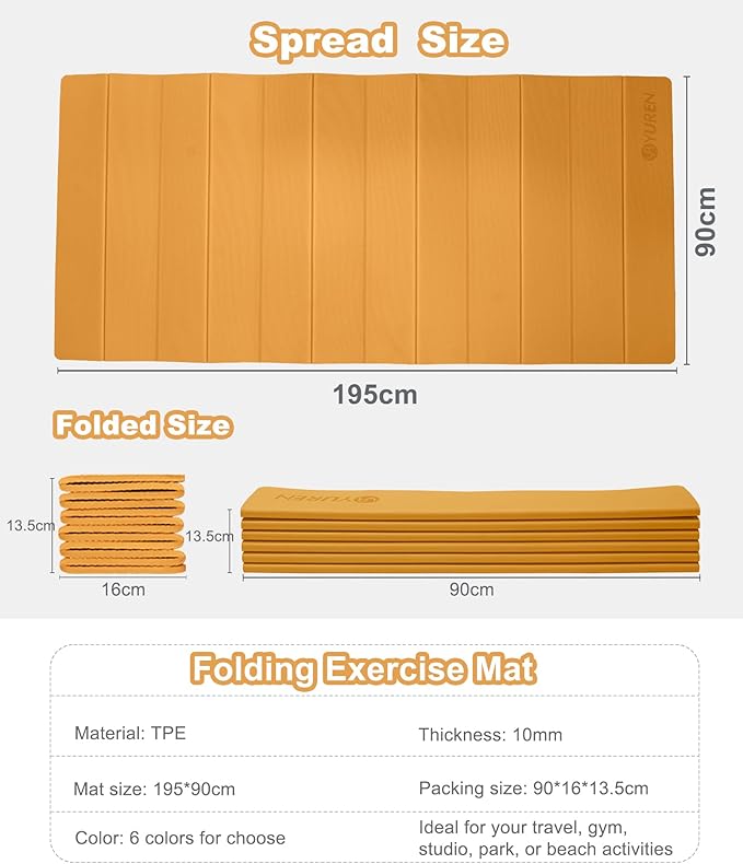 Foldable Yoga Mat 10mm Thick Wide Exercise Mat Non Slip Workout Mat for Home Gym, Travel, with Yoga Carrying Bag