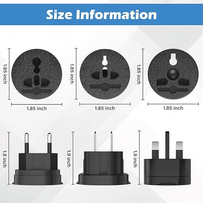 3-in-1 Travel Power Converters,International Plug Adapter,Worldwide Universal Power Adapter, All in One Travel Essentials Perfect for European US, EU, UK, AU 160 Countries,Black