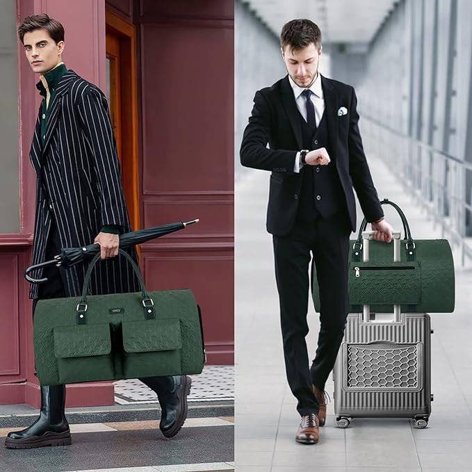 Garment Bag for Travel With Toiletry Bag Convertible Carry On Weekender Bag Large Travel Duffel Bags for Women 2 in 1 Hanging Suitcase Suit Travel Bags for Women & Men 3pcs Set (H-Green)