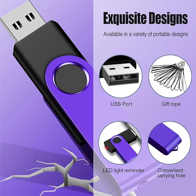 EASTBULL Flash Drive Bulk 2GB USB 20 Pack with Lanyards USB 2.0 Thumb Drive Bulk Memory Stick Swivel Pen Drive for Storage and Backup 2 GB 20 Pack, Purple