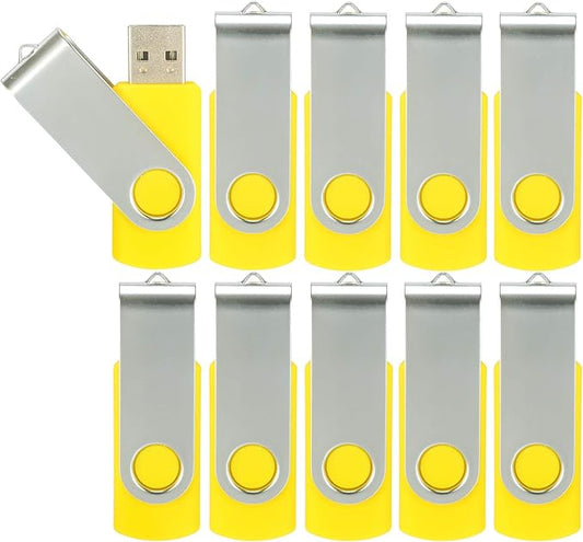 10pcs 16GB USB Flash Drives USB 2.0 Thumb Drive Bulk Swivel Memory Stick 16 GB Fold Storage Jump Drive Zip Drive, 10 Pack Yellow
