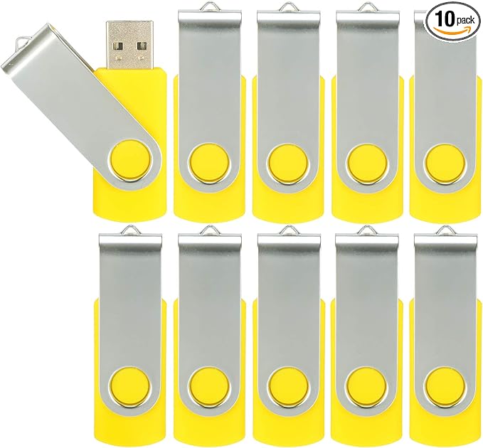 10pcs 32GB USB Flash Drives, Alihelan USB 2.0 Thumb Drive Pen Drive Bulk Swivel Memory Stick 32 GB Fold Storage Jump Drive Zip Drive, 10 Pack Yellow