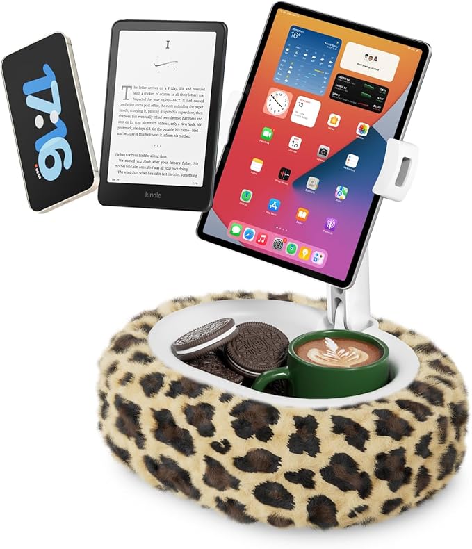 Viozon Tablet Pillow Stand,Kindle Pillow Stand, Compatible with 4-11" Tablet/Phone with Small Bowl, Kindle Holder Accessories,Idea for Reading and Video Watching On Bed,Leopard