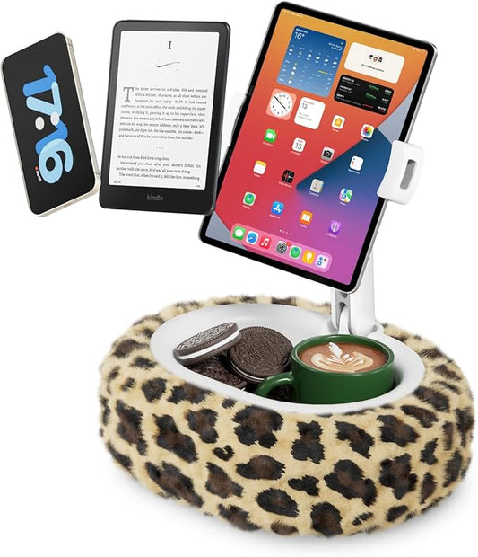 Viozon Tablet Pillow Stand,Kindle Pillow Stand, Compatible with 4-11" Tablet/Phone with Small Bowl, Kindle Holder Accessories,Idea for Reading and Video Watching On Bed,Leopard