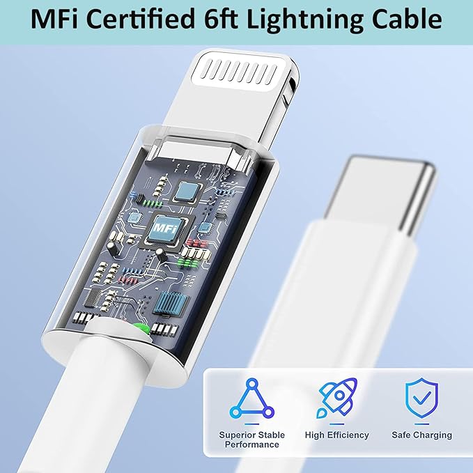 iPhone Fast Charger, iPhone Charger Fast Charging 2Pack PD 6FT Type C Quick USB C to Lightning Cable Cord Fast Charger iPhoneUSB C Wall Block Plug for iPhone14 13 12 11 Pro Max XR XS X, iPad, AirPods