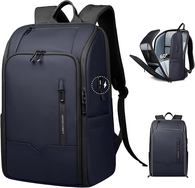 Business Backpack Computer Bag for 15.6 Inch Laptop for Men Women with USB Charging Port Water-Resistant Anti-theft Luggage Backpack Suitcase Casual Daypack for College Weekender Hikking Travel-Blue