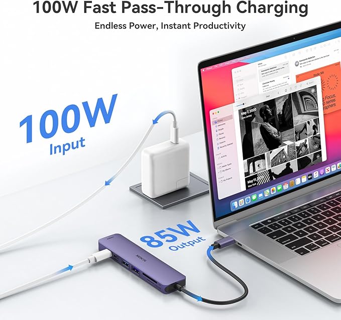MOKiN 7 in 1 USB C Hub with HDMI, SD/TF Card Reader, USB 3.0, 100W PD Compatible for MacBook Pro/Air, Dell XPS, Lenovo Thinkpad