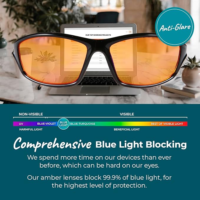 Blue Light Blocking Glasses for Women + Men - Better Sleep + Anti Eye Strain Protection - Computer Screens & Gaming