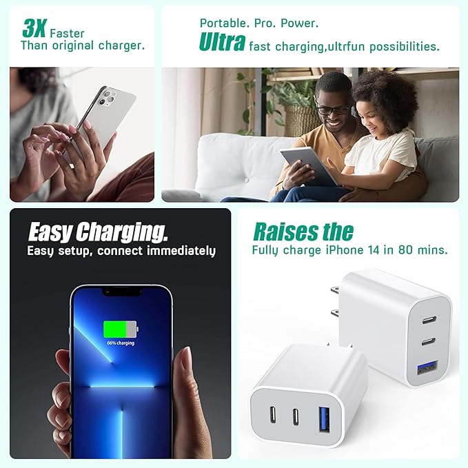 35W Fast USB C Charger Block Double Port USB C Charger PD+QC Wall Plug Multiport Block Cube Compatible with iPhone 17/17 Pro/16 Pro Max/16 Plus/iPhone 15/15 Pro/15 Pro Max/14/13/12/X/iPad Pro/Mini/Air