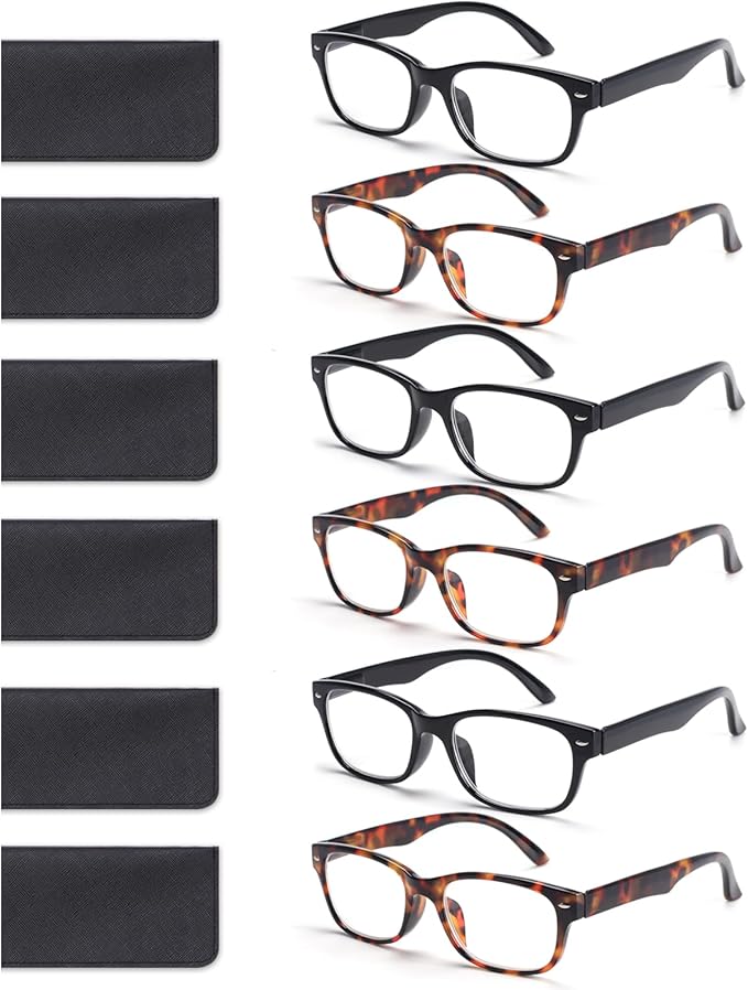6 Pack Reading Glasses for Women Men Blue Light Blocking Spring Hinge Computer Readers, Anti Eyestrain/Glare