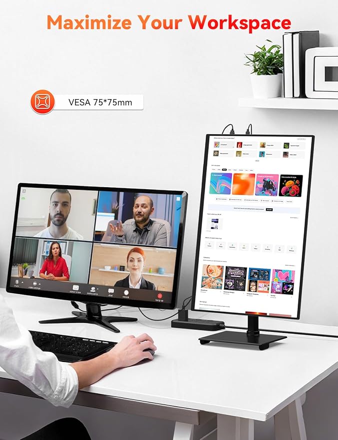 HotYeah Portable Monitor, 18.5" 1080P 100Hz 125% sRGB Laptop Monitor USB-C HDMI External Computer Display HDR FreeSync w/Kickstand & Speaker, 2nd Screen for Laptop PC Mac Phone Tablet Switch PS5 Xbox