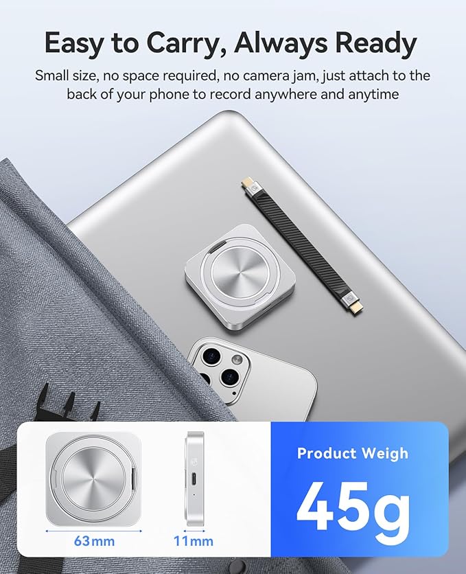 ORICO 1TB Magnetic External SSD with Kickstand, Up to 2000MB/s, 4K ProRes HDR Record and Store, Aluminum Alloy, MagSafe Portable SSD for iPhone 16 Pro Max, Tablet, Computer - CZ20PLUS