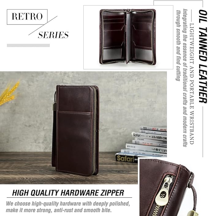 Top Grain Leather Travel Passport Wallet Holder for Man & Woman, Handmade with Three-Layer for 4 Passports & Multi Cards, RFID Blocking Large Capacity for Cards/Passports/Tickets, Burgundy