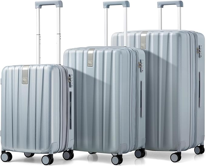 Hanke Expandable Hardshell Luggage Sets 3 piece Carry on Luggage with Wheels Suitcases Lightweight Checked Travel Luggage Rolling Large Suitcase Travel Luggage Bag Woman Men 20/24/29 Inch(Gray)