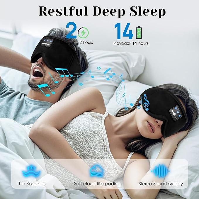 MUSICOZY Sleep Headphones, Bluetooth 5.4 Sleep Mask Headband Headphones Sleeping Eye Mask, Wireless Music Earbuds Earphones with HD Stereo Speakers for Side Sleepers, Cool Gadgets Unique Gift