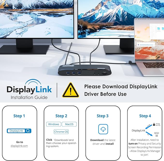 WAVLINK DisplayLink Docking Station 3 Monitors, USB-C Laptop Dock Dual 2K + 4K for Mac & Windows, 13-in-1 with 100W Charging, 3 HDMI, 5 USB Ports, Ethernet, SD/TF, Audio