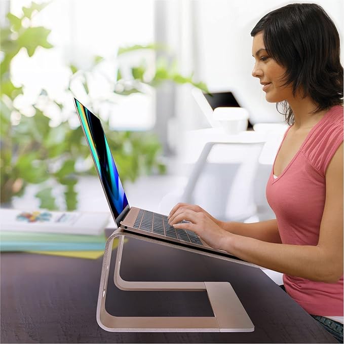 Ergonomic Aluminum Laptop Stand - Detachable Mount Compatible With MacBook Pro/Air, HP, Lenovo, Samsung, Huawei - All 10-17.3" Laptops (Gold)