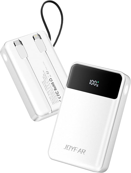 Portable-Charger-Power-Bank Travel Essentials Battery Pack USB C 30000mAh Built in Cable 22.5W Phone Fast Charging Powerbank Compatible with iPhone 16 15 14 13 12 11 iPad Samsung Google (White)