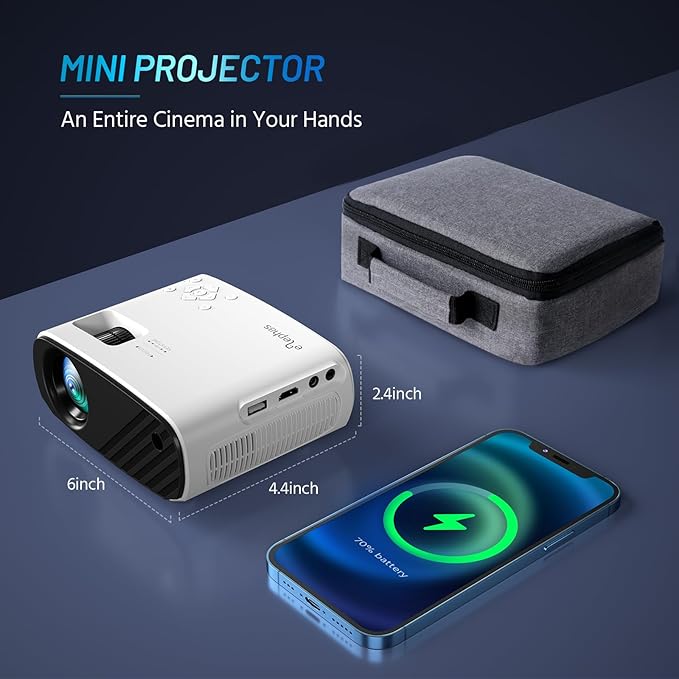 ELEPHAS Mini Projector for iphone, Portable Projector with Tripod, 1080P HD Outdoor Projector, Movie Projector Compatible with Android/iOS/Windows/TV Stick/HDMI/USB
