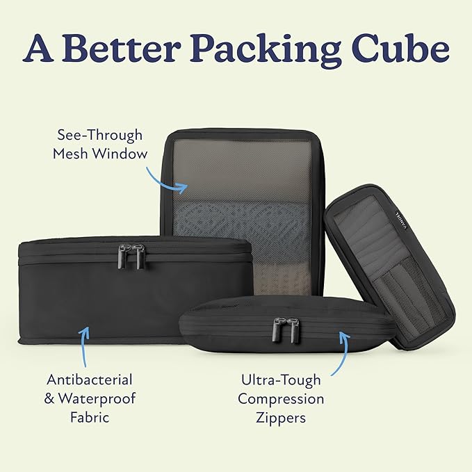 Vandel Space-Saving Compression Packing Cubes for Women, Men, Compressible Carry On Suit Case Organizer Luggage Packing Cubes for Travel Organizer Bags for Luggage and Backpacks, Suitcase Cube