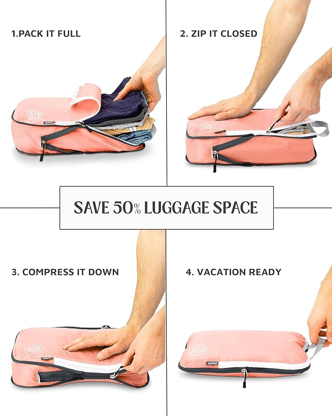 Compression Packing Cubes Set for Travel - Lightweight, Durable Clothes Organizer for Carry-On Luggage and Suitcases by TRIPPED Travel Gear