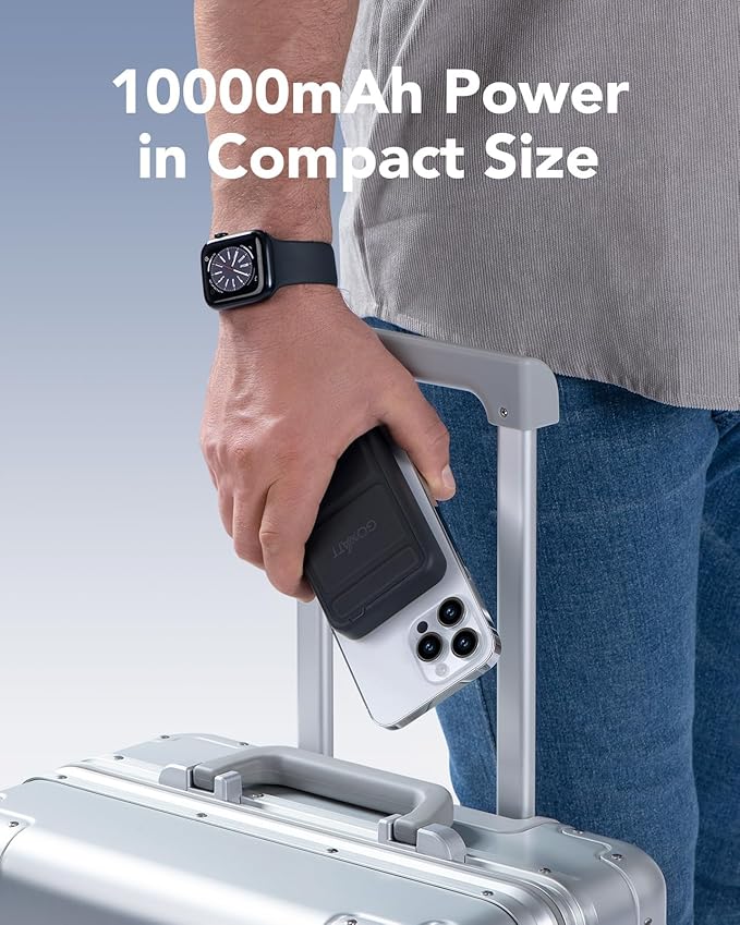 All-in-one 10000mAh MagSafe Compatible Battery Pack Portable Power Bank with Foldable Stand Magnetic Power Bank, Compatible with iPhone 17/16/15/14/13/12, Apple Watch and AirPods