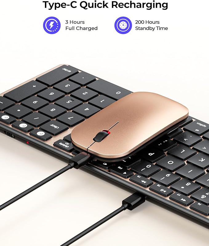 seenda Bluetooth Keyboard and Mouse for Mac, SKM64-2 Multi-Device Rechargeable Slim Wireless Keyboard Mouse Stainless Steel Full Size, Compatible with MacBook Pro/Air, iPad, Mac - Black Gold