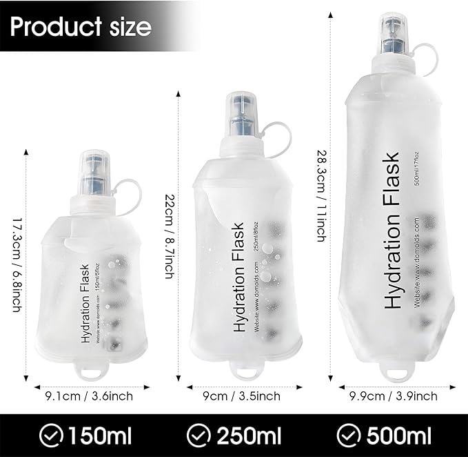 GYGYL Soft Flask, TPU Collapsible Soft Water Bottle for Hydration Pack, Running Vest, Leak-Proof Folding Water Bottle for Hiking Cycling Climbing Jogging-150ml White