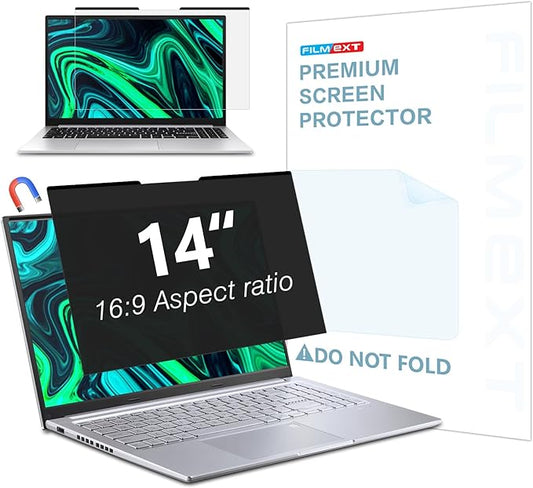 FILMEXT Magnetic Laptop privacy screen 14 inch for 16:9 Widedisplay, Removable Laptop Privacy Screen Shield Anti Glare Blue Light Filter for HP/Dell/Acer/Lenovo/Asus