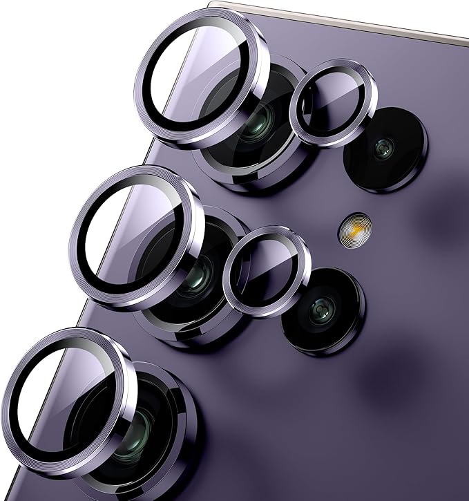 WSKEN for Samsung Galaxy S24 Ultra Camera Lens Protector, Ultra Thin Scratch Resistant 9H Tempered Glass with Aluminum Metal Circle Camera Screen Protector Cover Accessories, Violet