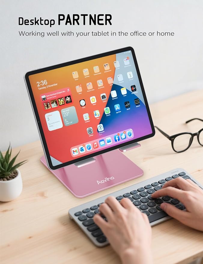 Tablet Stand Holder for Desk, Adjustable Desktop Tablet Holder, Foldable Aluminum Tablet Mount for iPad pro 12.9, iPad Air Mini, Samsung Galaxy Tabs Z Fold Kindle Fire,4-12 inch, Rose Gold