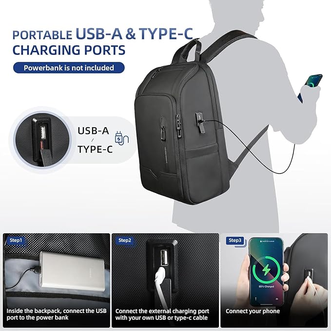 Business Backpack Computer Bag for 17.3 Inch Laptop for Men Women with USB Charging Port Water-Resistant Anti-theft Luggage Backpack Suitcase Casual Daypack for College Weekender Hikking Travel-Black