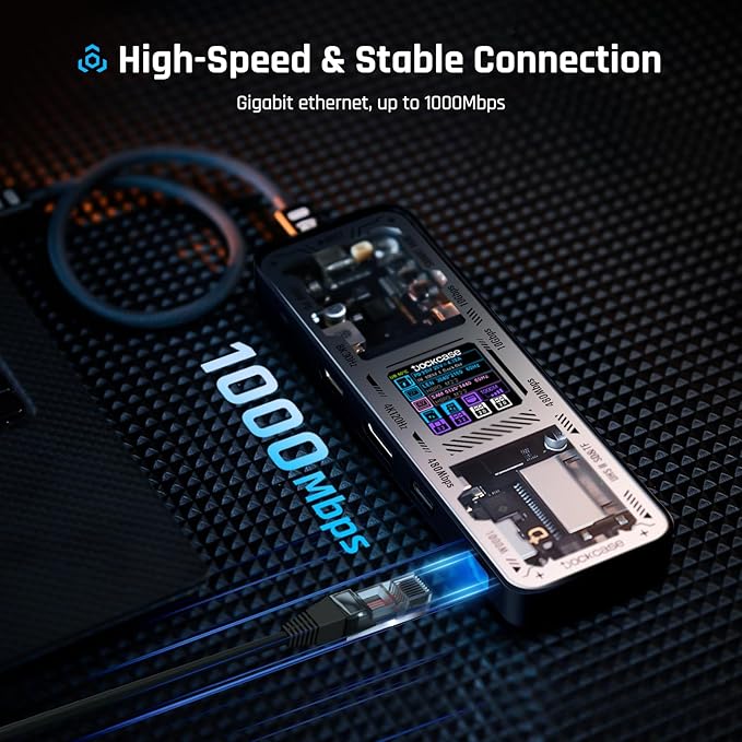 DOCKCASE Explorer Edition USB C Hub (10-in-1) with 4K@60Hz HDMI & DP, Gigabit Ethernet,1 USB-C and 3 USB-A Ports,100W Power Delivery, UHS-II TF/SD Card Slot for MacBook Air/Pro,XPS,and More