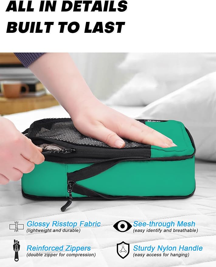 4 PCS Set Compression Packing Cubes for Travel, Lightweight Packaging Organizer Bags for Carry On Space Saving, Travel Essentials Cubes for Suitcase Backpack, Green