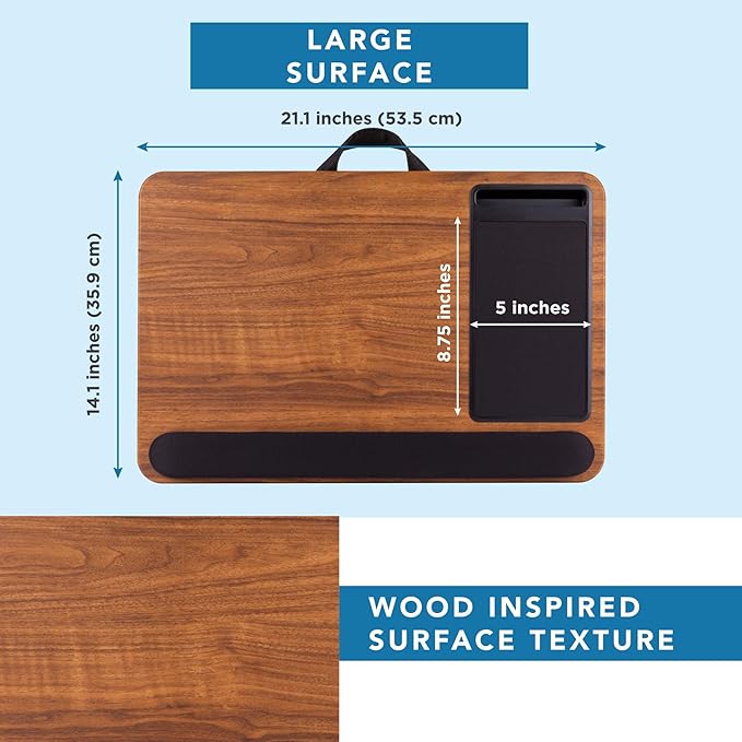 LAPGEAR Home Office Pro Lap Desk with Wrist Rest, Mouse Pad, and Phone Holder - Espresso Woodgrain - Fits up to 15.6 Inch Laptops - Style No. 91612