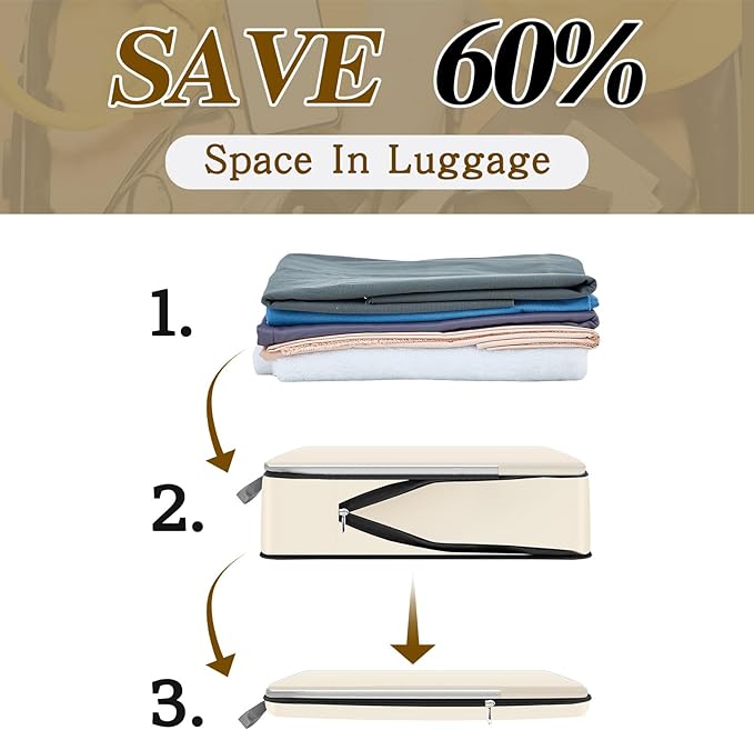 Hosuly 6 Pcs 17.3 x 12.6'' Compression Packing Cube Bag Extra Large Travel Expandable Space Saving Organizers XL for Luggage Storage(Black, Gray, Beige)