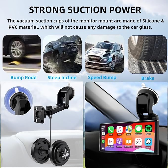 Carplay Screen Mount, Bendable Flexible Dashboard Suction Cup Bracket for 7Inch 9Inch 9.3 Inch 10.26 Inch Portable Car Play Windshield GPS Mount Phone Holder