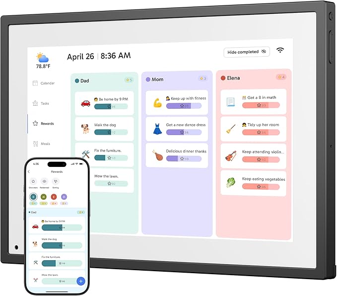 Digital Calendar Touch Screen 10 Inch, Electronic Calendar Chore Chart with 1080P Interactive Touchscreen for Family Monthly/Weekly/Daily Planner, Smart Calendar with Desk Mount - Black