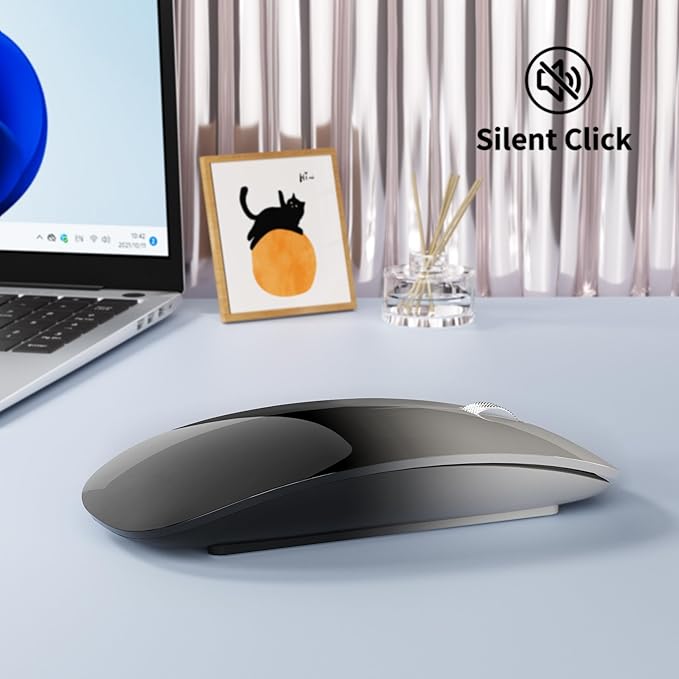 TENMOS M18 Bluetooth Mouse, USB C Rechargeable Wireless Mouse, Triple Mode (Dual Bluetooth+USB) Silent Mice Portable with USB Receiver and Type C Adapter for Laptop/MacBook/iPad - Grey and Black