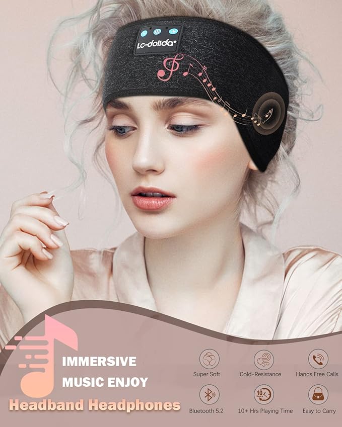LC-dolida Headphones Headband Bluetooth Sleep Headphones for sleeping Music Band Cozy Sleep Mask Headphones with Thin HD Stereo Speakers Perfect for Side Sleepers,Sport,Travel Best Gifts for Men Women