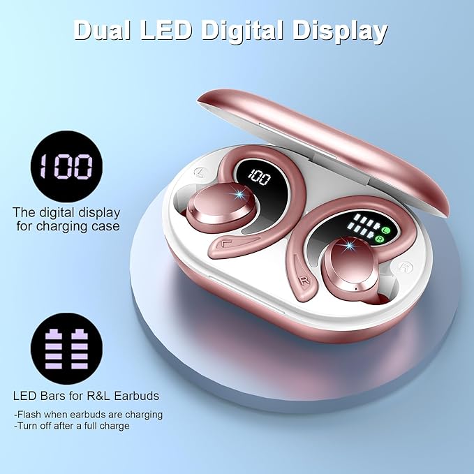 Wireless Earbuds Sport Bluetooth Headphones 5.4, 2025 Bluetooth Earbuds 4 HD Mic, Over-Ear Buds with Earhooks ENC Noise Canceling Earphones, 48Hrs Stereo, IP7 Waterproof Headset for Workout/Running