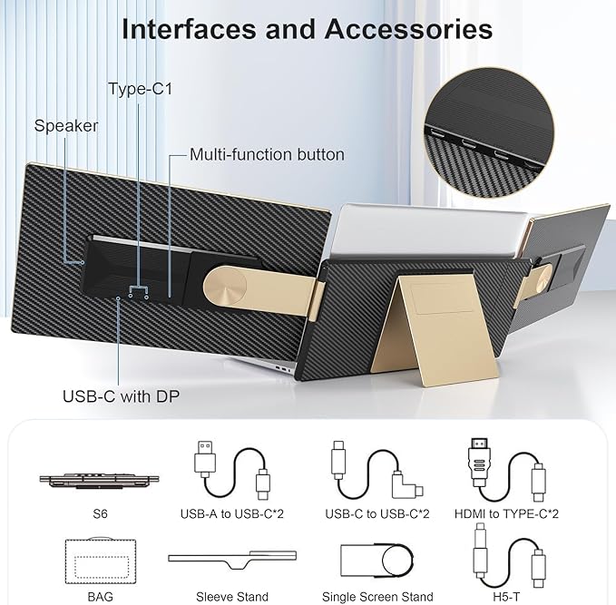 Laptop Screen Extender, 15.6" FHD 1080P Triple Portable Monitor Ultra-Slim Laptop Monitor Extender for 13"-17.3" with Speakers, HDMI/USB-C Plug-Play Extended Screen for MacOS Windows Android