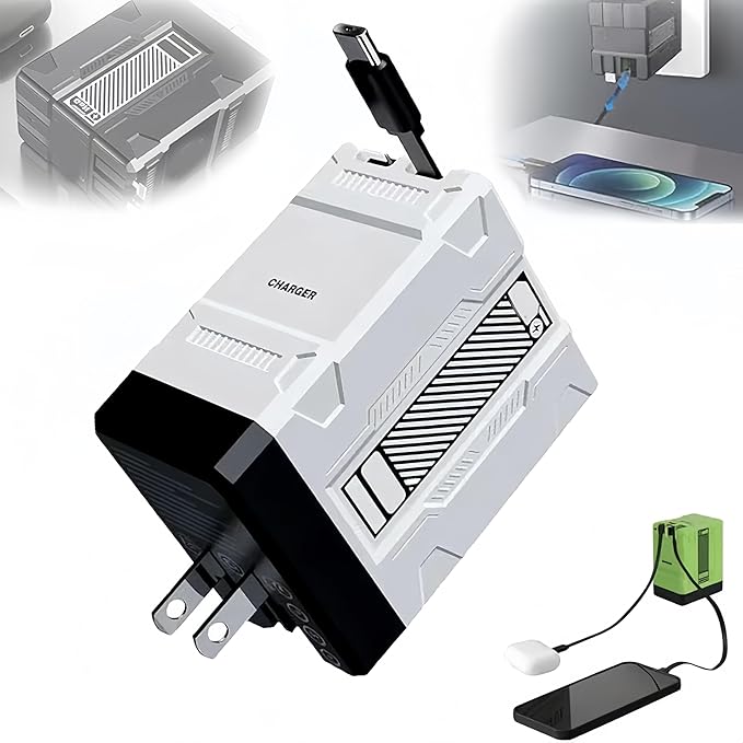 2-in-1 Fast Charging Adapter Compatible with 120W, 2026 New Scalable Retractable 120w Fast Charger Module, All in One Foldable Charging Adapter Wall Plug for Phone, Tablet, Laptops (White)