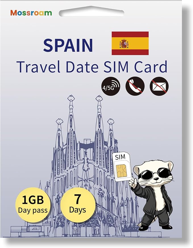 Spain Prepaid Data SIM Card 1 GB 4/5G Daily LTE High-Speed Data for 7 Days with Hotspot