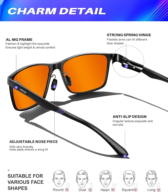 ANYLUV Blue Light Glasses Men, Relieve Eyestrain and Eye Protection, Al-Mg Metal Computer Blue Light Blocking Glasses
